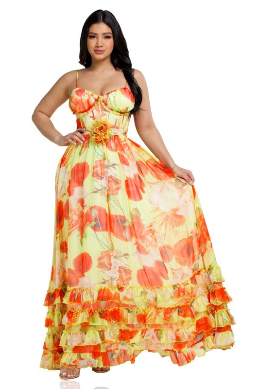 Yellow Poppy Maxi Dress - PRIVILEGE 