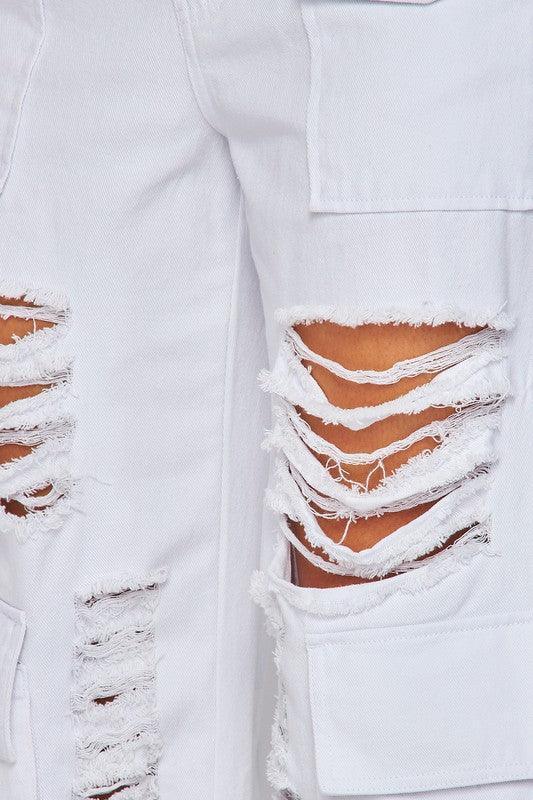 DISTRESSED CARGO WIDE LEG PANT - PRIVILEGE