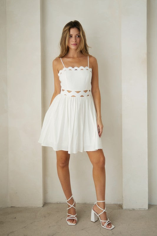 Scallop Cut-Out Mini Dress with bow back - PRIVILEGE 