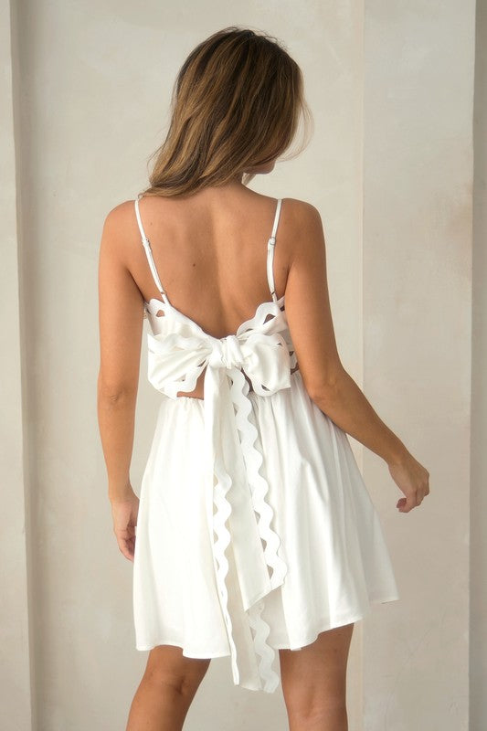 Scallop Cut-Out Mini Dress with bow back