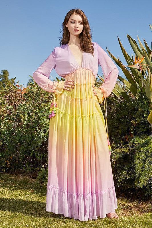 rainbow ombre maxi dress Womens Beach Dresses Summer Rainbow Spaghetti Straps V-Neck Flared Boho Maxi Dress Colorful XS at Amazon Women's Clothing store