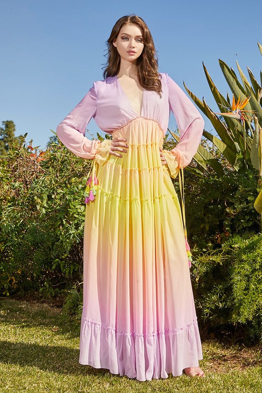 Beautiful Ombre with Shades of Rainbow Maxi Dress - PRIVILEGE 