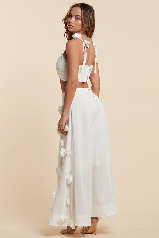 Enchanting White Skirt Set with Flower Details