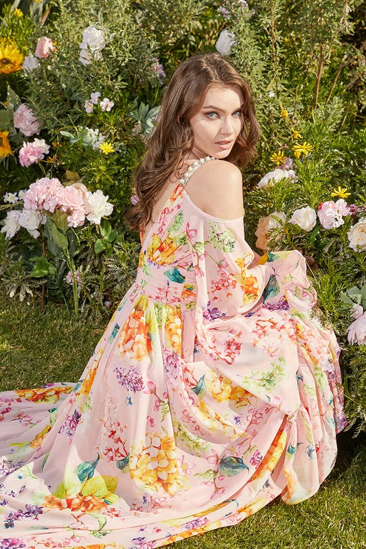 Peachy Bloom Floral Print Dress for Elegance