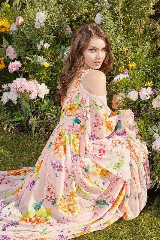 Peachy Bloom Floral Print Dress for Elegance - PRIVILEGE