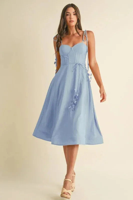 Bustier shoulder tie midi dress SMALL