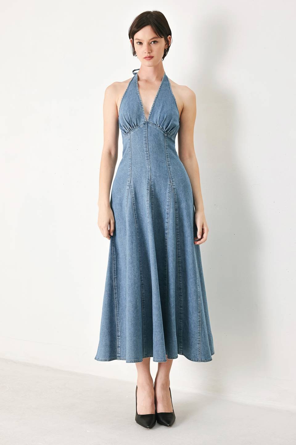 Denim Midi Halter Dress – Women's Denim Dress