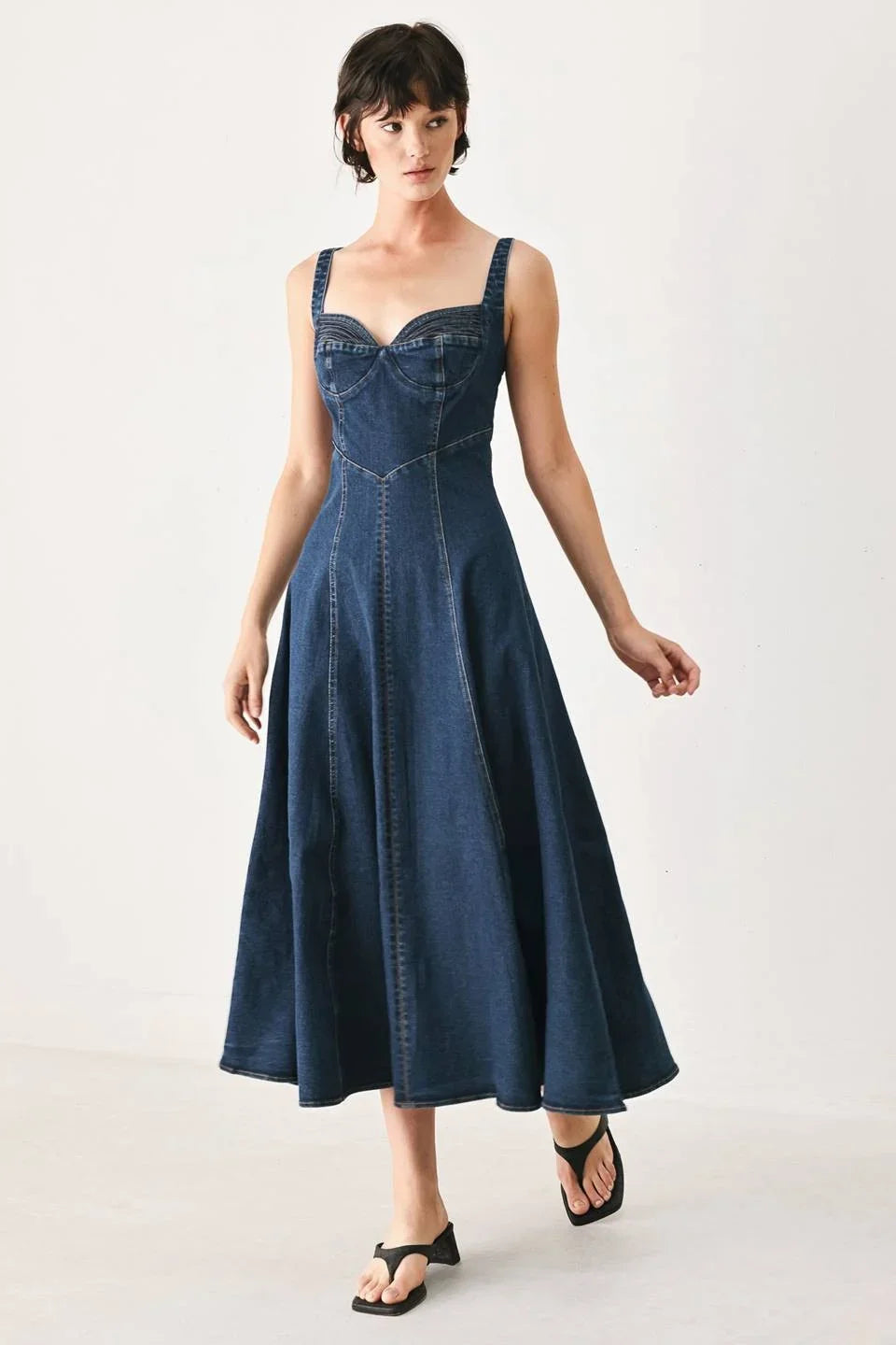 aline denim dress Bella A-Line Maxi _tab_sizing-info Dua Lipa Wears Maximilian Made from high Cup Size:Regular Cup