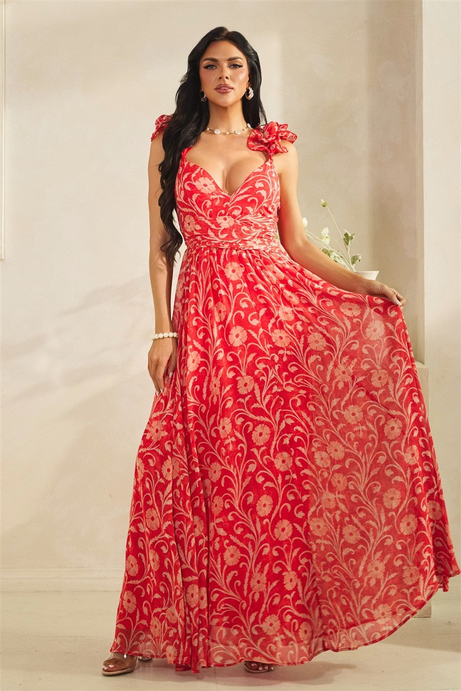 ruffle shoulder maxi dress Ruffled Shoulder Maxi Dress DESIRE