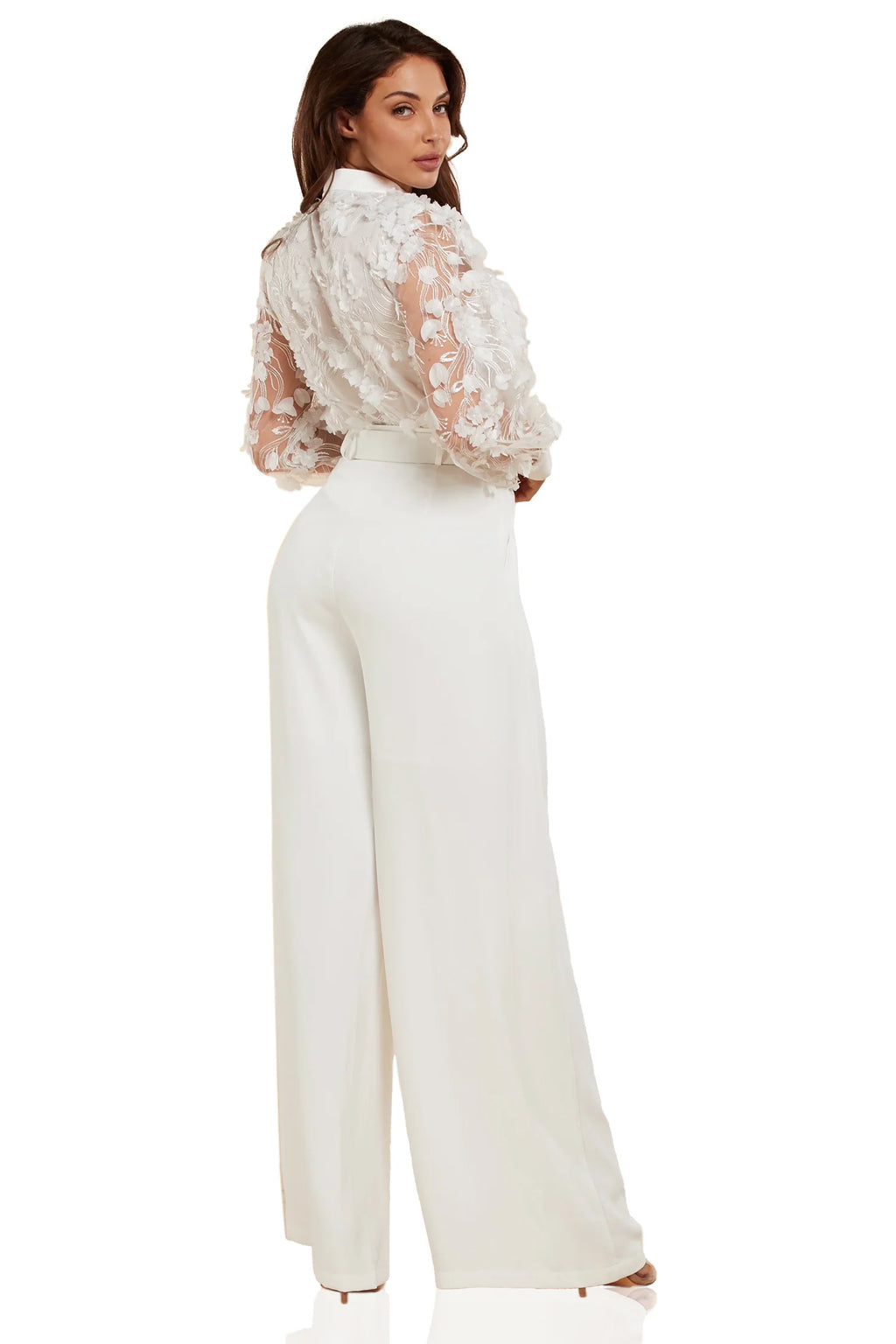 WHITE LACE DETAIL FLOER TOP AND PANT SET - PRIVILEGE 