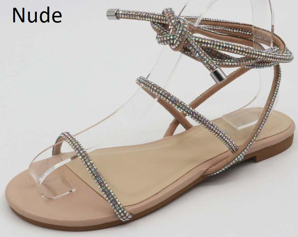 Sequined Lace Up Low Heel Sandal - PRIVILEGE 