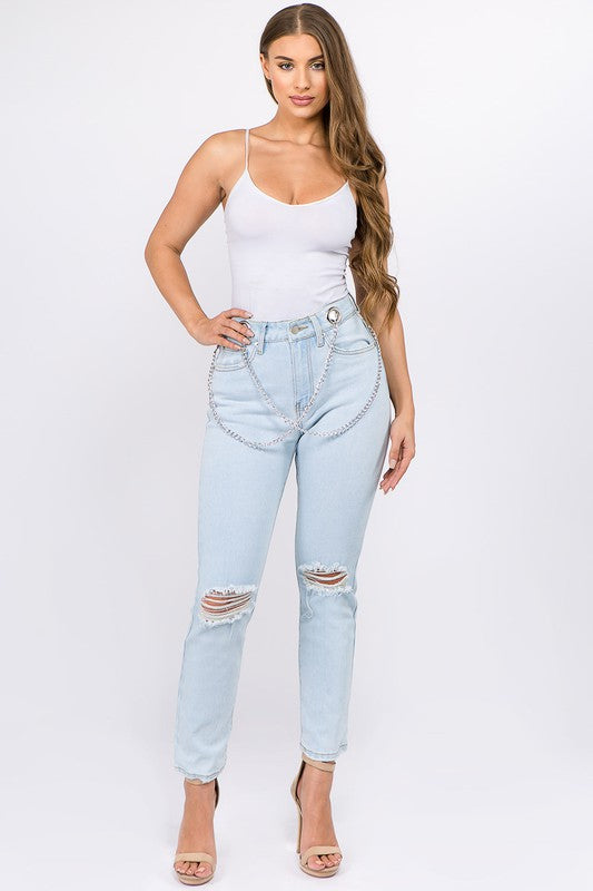 High waisted jeans with chain link - PRIVILEGE 