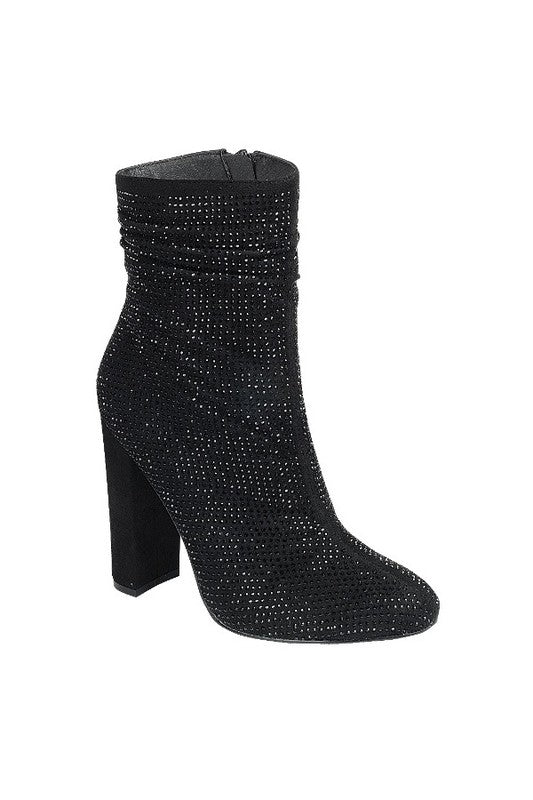 Sequined Slouched High Ankle Chunky High Heel Dressy Bootie - PRIVILEGE 