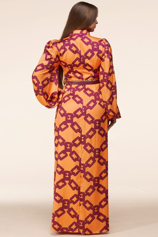 Maxi dress with bold print chain print - PRIVILEGE 
