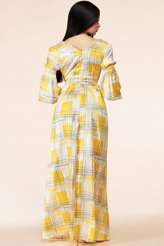 Yellow maxi dress in plaid - PRIVILEGE 