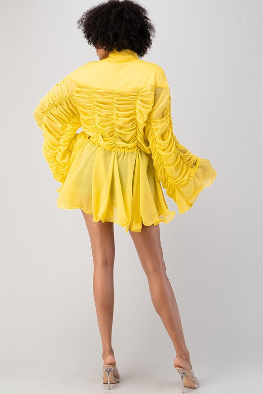 RUSHED YELLOW FLARE TOP - PRIVILEGE 