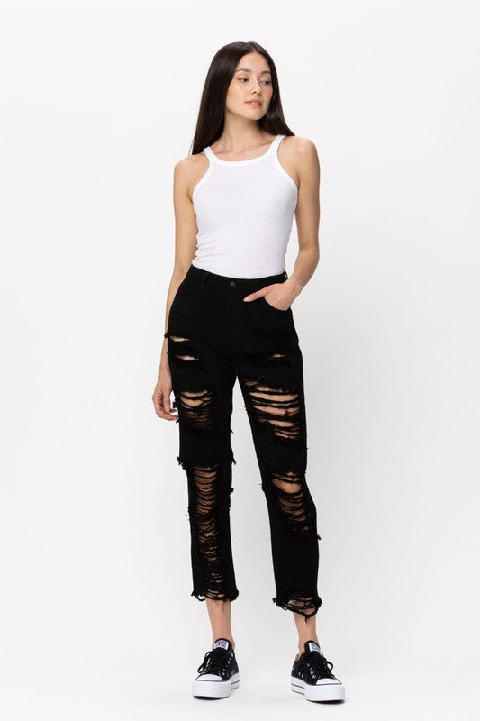 HIGH RISE STRAIGHT FIT DISTRESS JEANS - PRIVILEGE 
