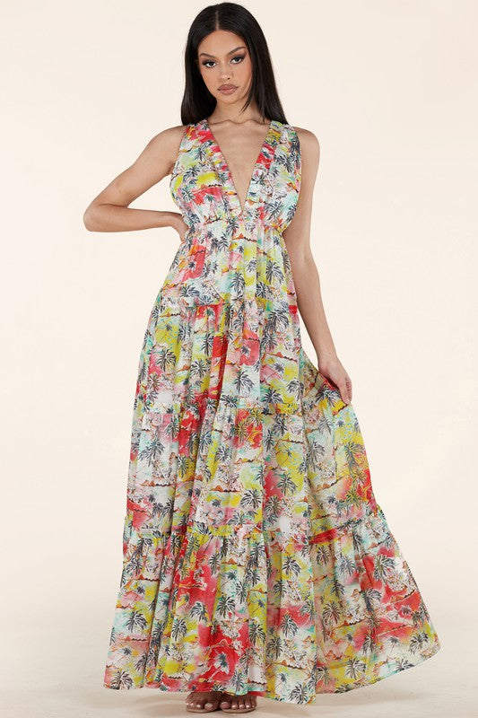 SPRING PALM DRESS FALLS IN THIS MAXI DRESS - PRIVILEGE 