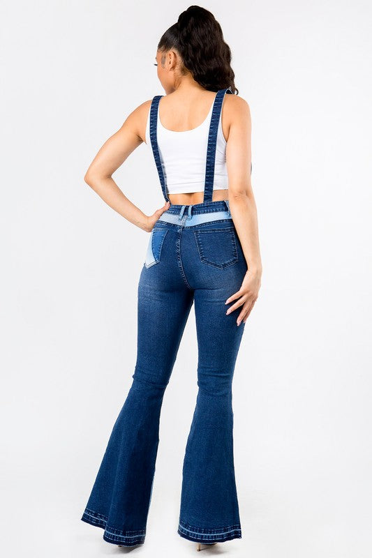 PATCHWORKED FLARE JEANS WITH SUSPENDERS - PRIVILEGE 
