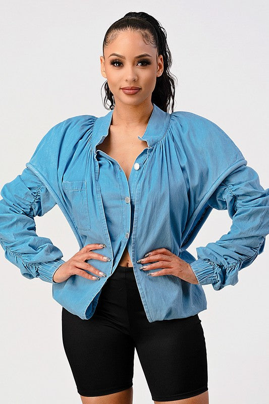 PUFF SHOULDER CASUAL DOUBLE LAYER SLEEVE JACKET - PRIVILEGE 
