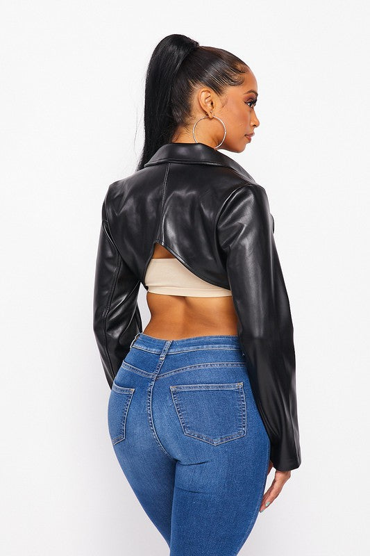 Faux Leather Cropped Jacket - PRIVILEGE 