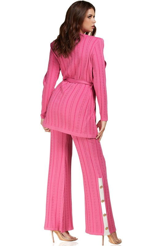 PINK CABLE KNIT TWO PIECE PANT SET - PRIVILEGE 