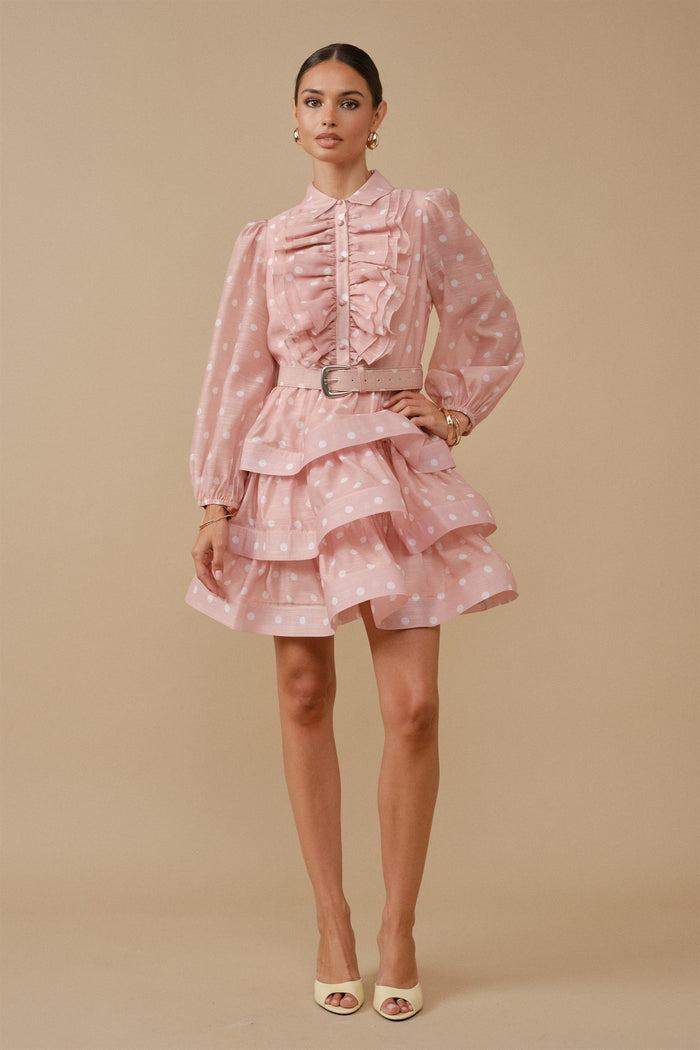 Polka Dot Ruffled Mini Shirt Dress