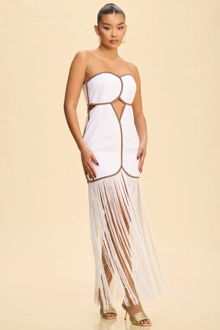 Fringe Linen Midi Dress