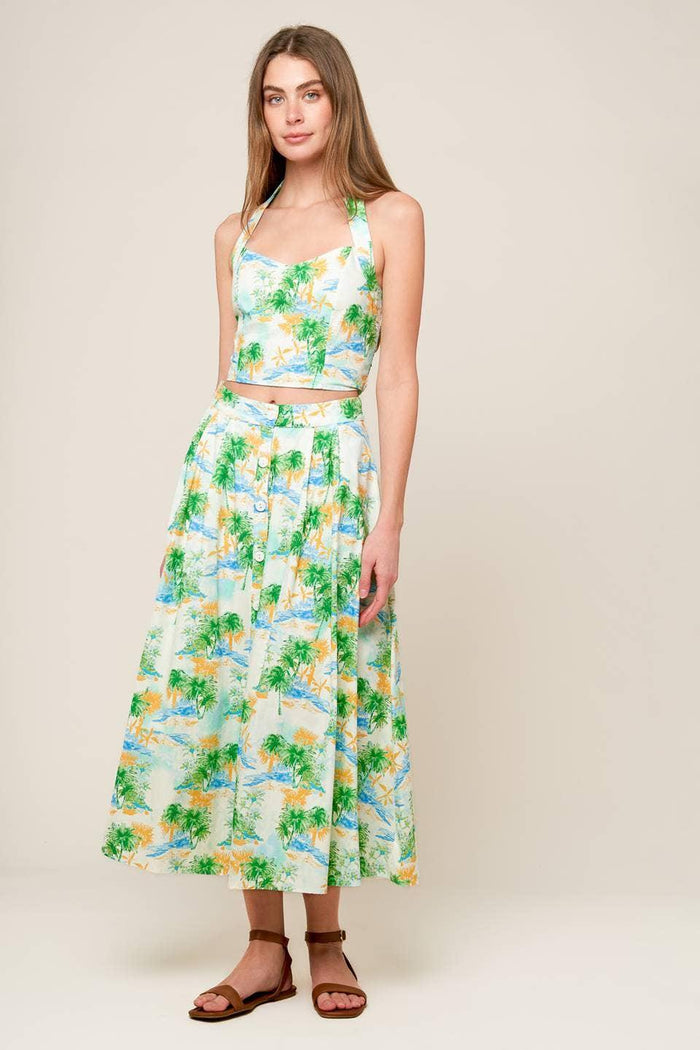 Ivory Green Halter Top & Skirt Set