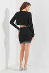 BANDAGE CROP JACKET BRA AND MINI SKIRT SET WITH RHINESTONE