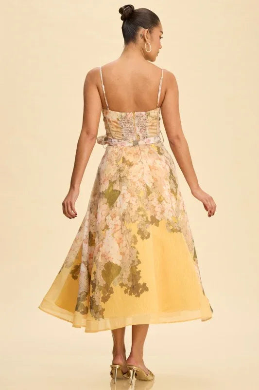 Spring Florals Midi Belted Dress