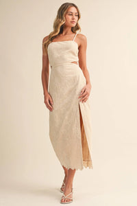 Strap Trim Midi Dress with Cut-Out Waist & Open Back