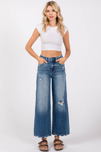 Wide Destroyed High Rise Relaxed Cropped Wide Leg Jeans