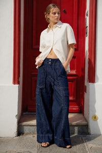 Wide-Leg Cargo Denim Jeans