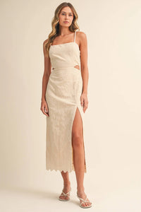 Strap Trim Midi Dress with Cut-Out Waist & Open Back