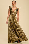 Metallic Pleated Maxi Dress open back