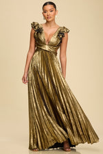 Metallic Pleated Maxi Dress open back