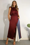 Padded Shoulder Top & Color Block Skirt Set - 2 Piece