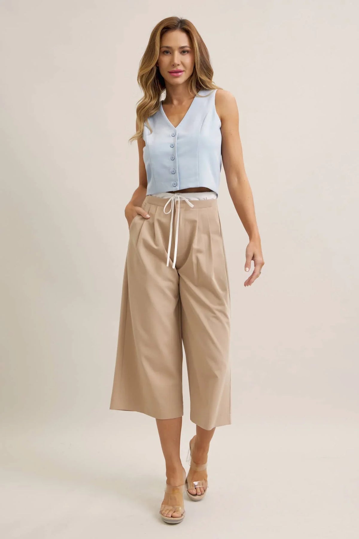 Ocean Woven Vest & Wide-leg Trouser Set