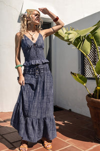 Denim Blue Ruffle Top & Maxi Skirt Set