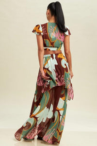 TWO PIECE FLORAL MAXI SKIRT WITH CROP TOP - PRIVILEGE 