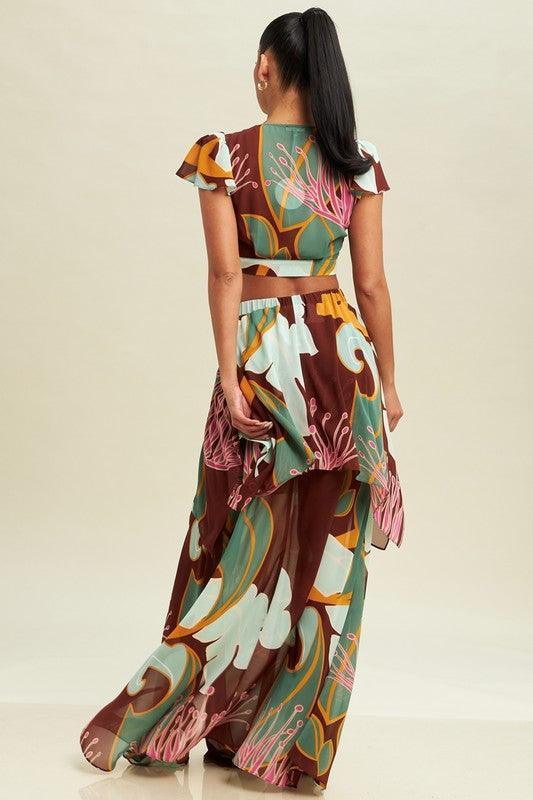 TWO PIECE FLORAL MAXI SKIRT WITH CROP TOP - PRIVILEGE 