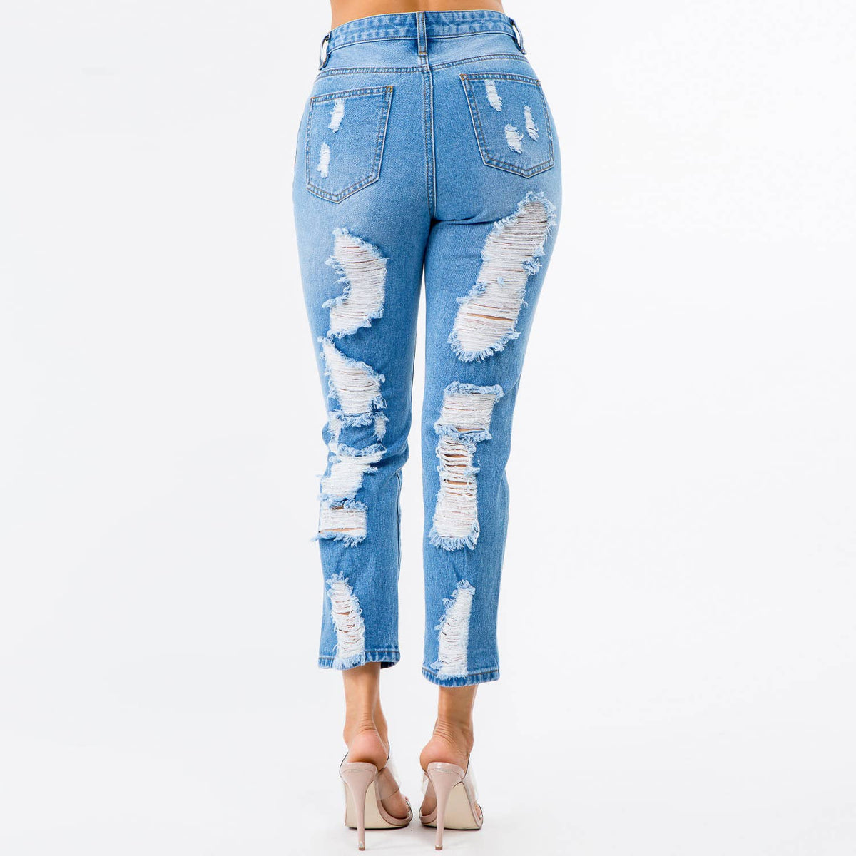 HIGH WAIST DISTRESSED BOYFRIEND JEANS-RJH20486