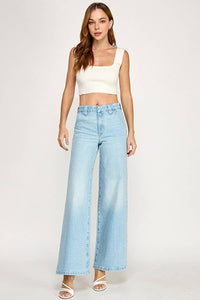 High Rise Trouser Wide Leg Jeans — Light Wash