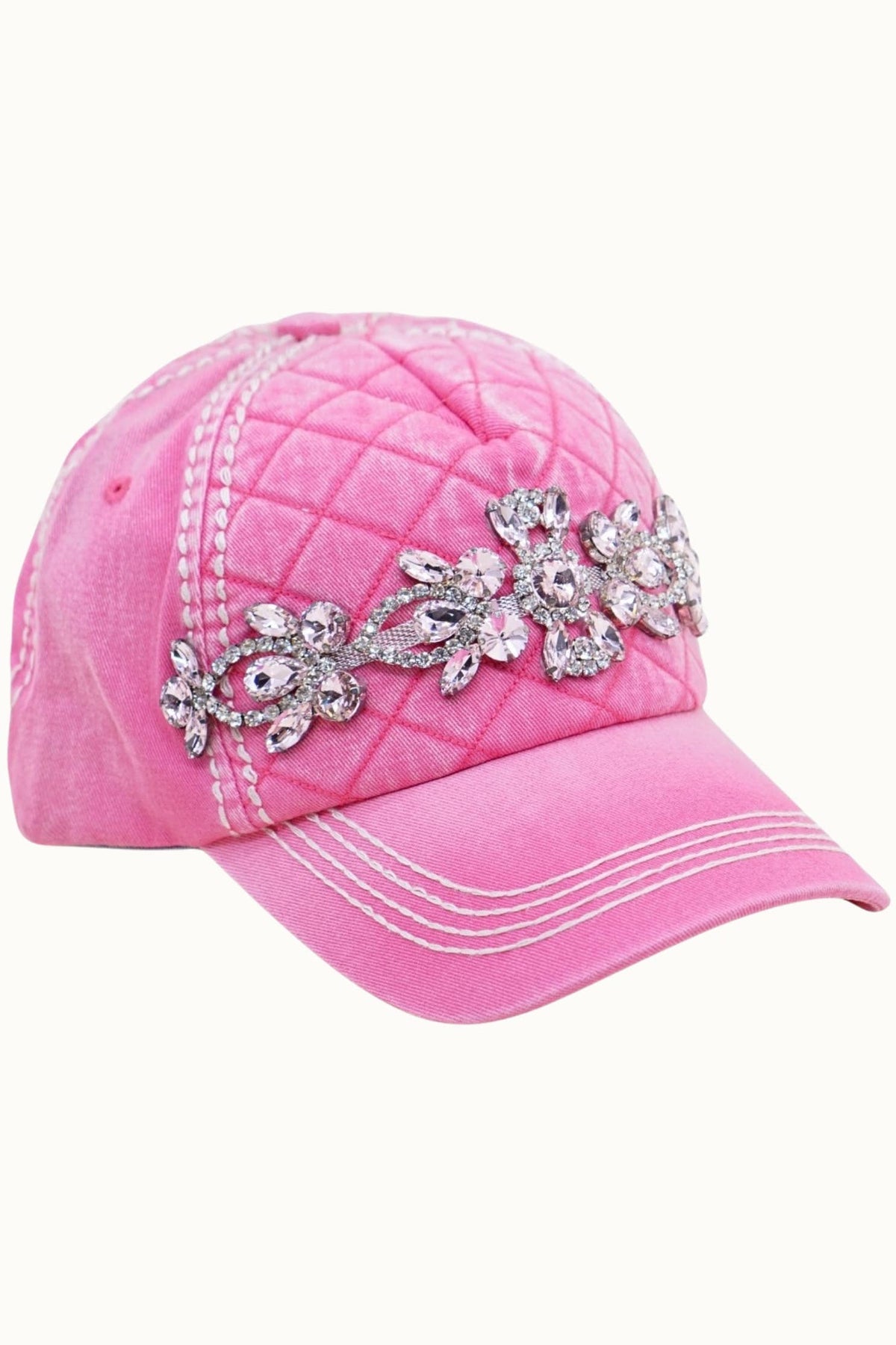 Isabella Floral Vine Bejeweled Glitz Quilted Cap, Adjustable