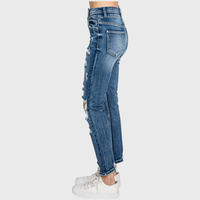 Destroyed Super High Rise Slim Straight Jeans — Medium Wash