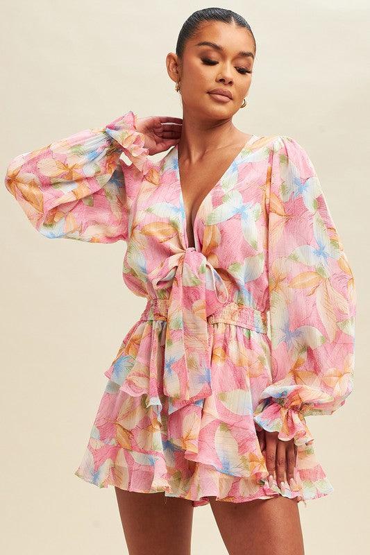 METALLIC LEAF CHIFFON ROMPER - PRIVILEGE 