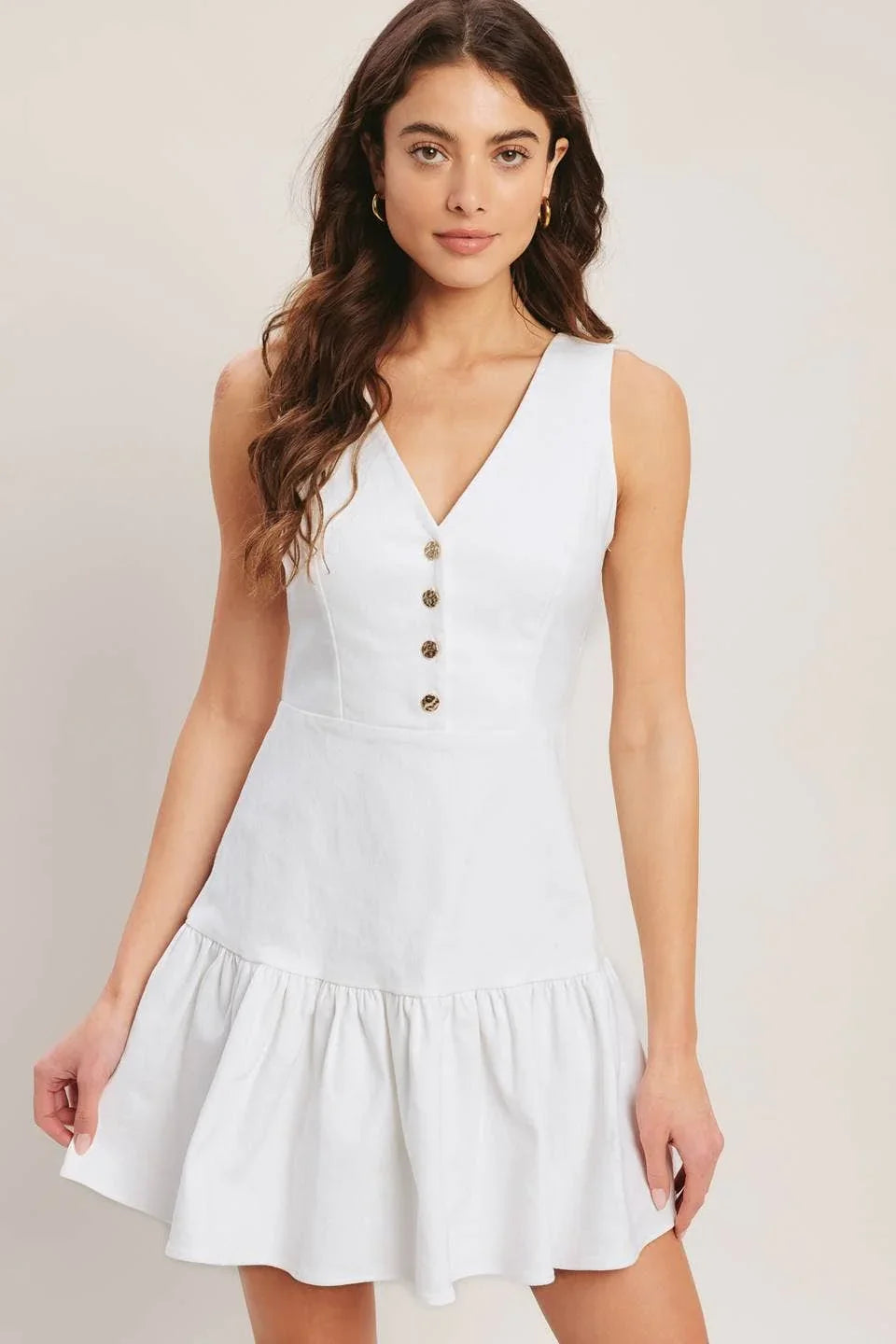 White denim Ruffle Mini Dress