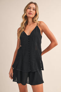 LINEN LAYERED TWO PIECE SET WITH FISHNET