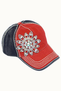 Sunflower Bejeweled Glitz USA Cap – Red White Blue Adjustable